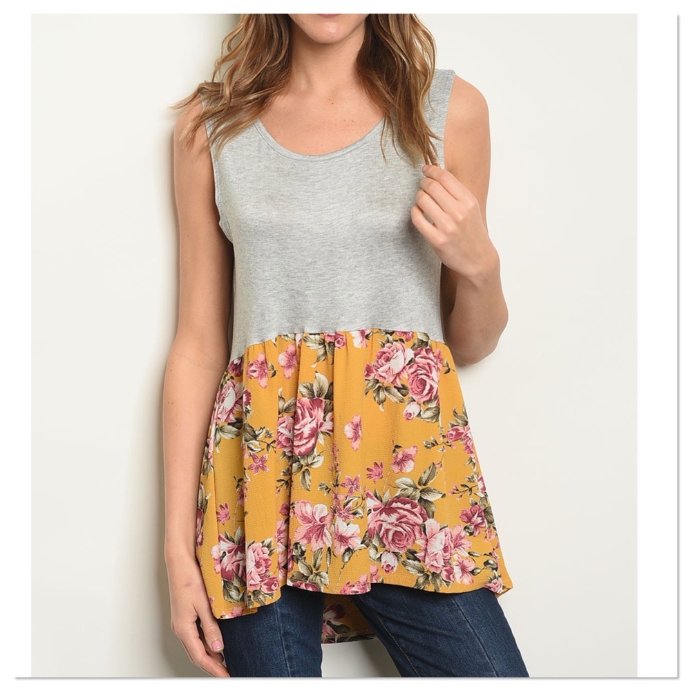 Gray Mustard Floral Tank